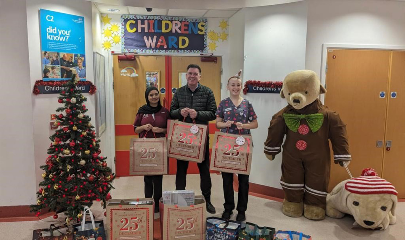 Christmas present donated by Nuttall to local Russells Hall hospital